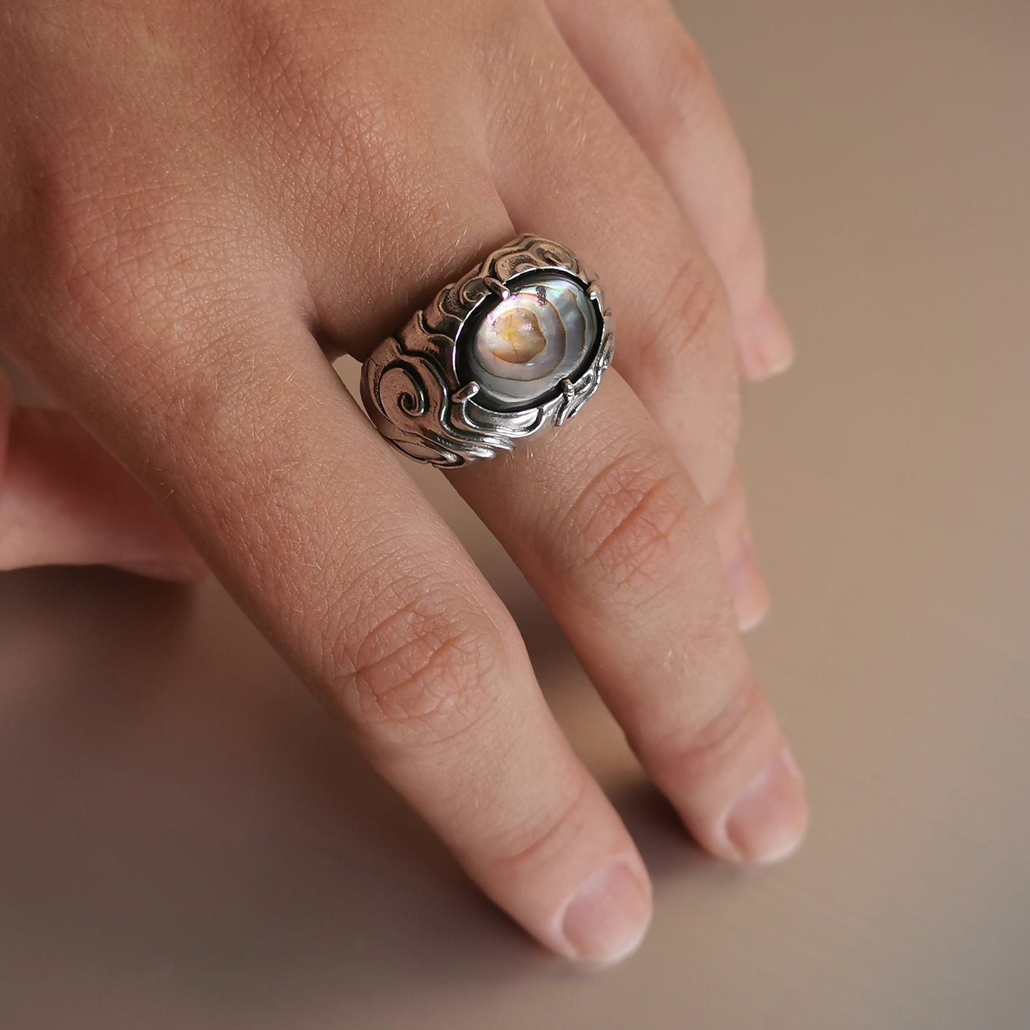 Fantasy Avalon Ring – Sterling Silver & Natural Shel