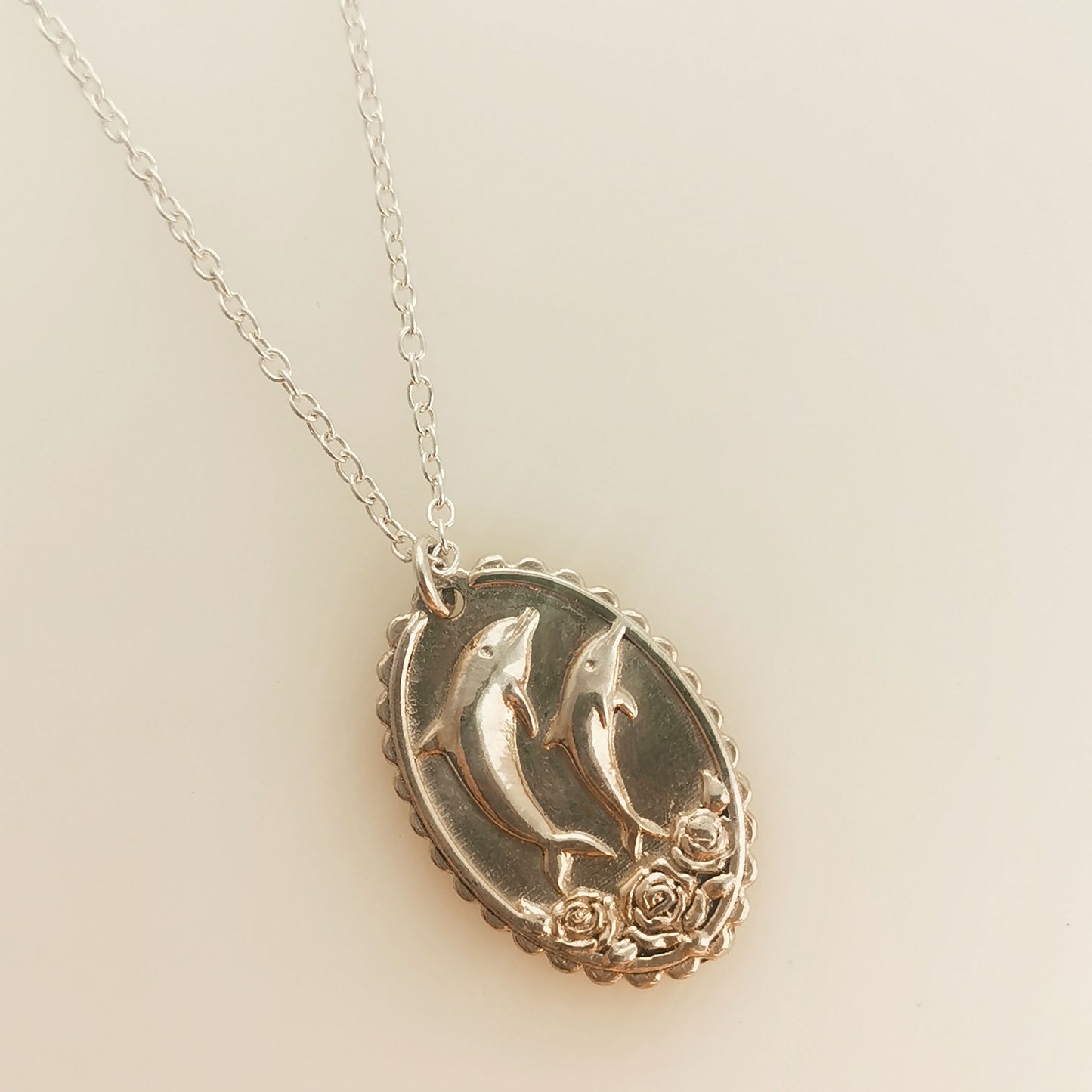 Dolphins and Roses – Charm Necklace - Sterling Silver