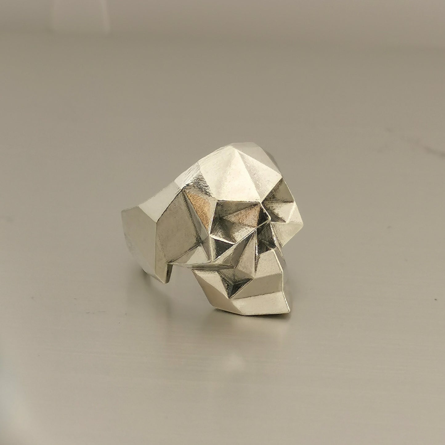Geometric skull silver ring