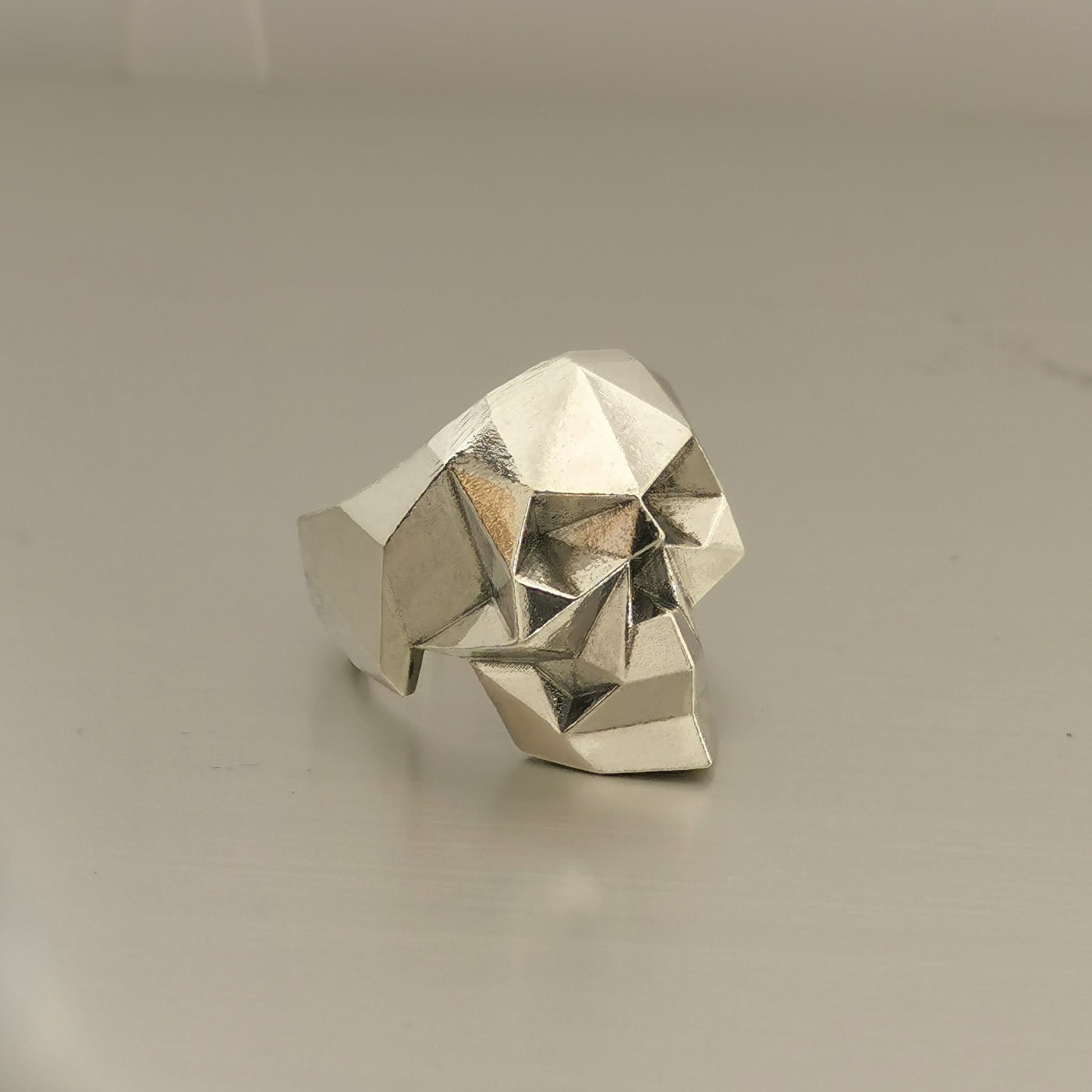 Geometric skull silver ring