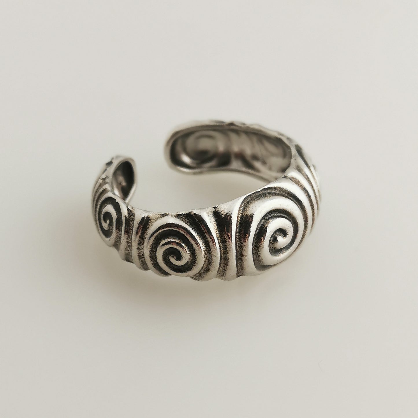 Dual Spiral – Adjustable Sterling Silver Ring and Ear Cuff