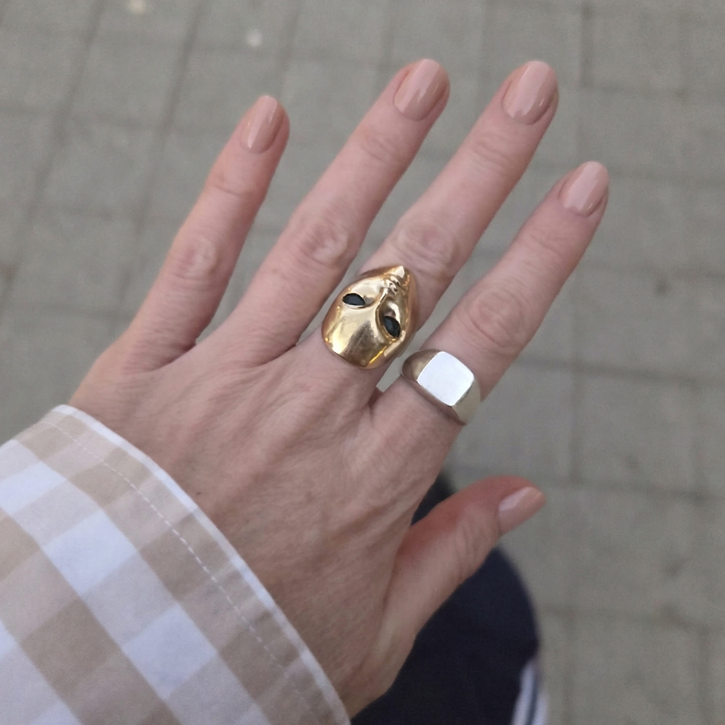 Alien Face Ring – Gold Plated - Sterling Silver