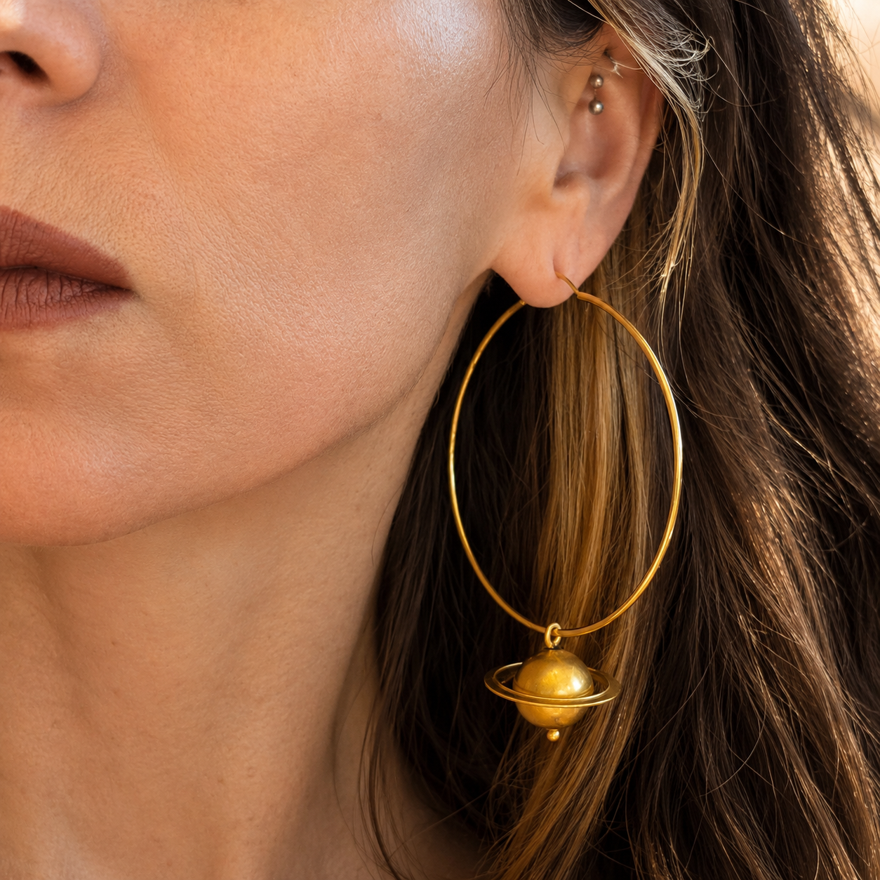 Saturn Hoop Earrings | Celestial Statement Jewelry
