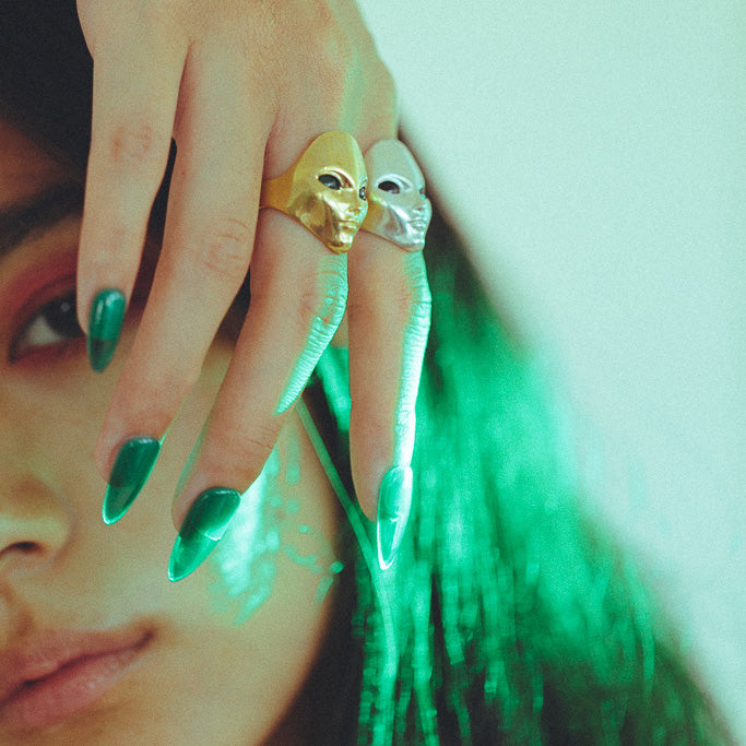 Alien Face Ring – Gold Plated - Sterling Silver