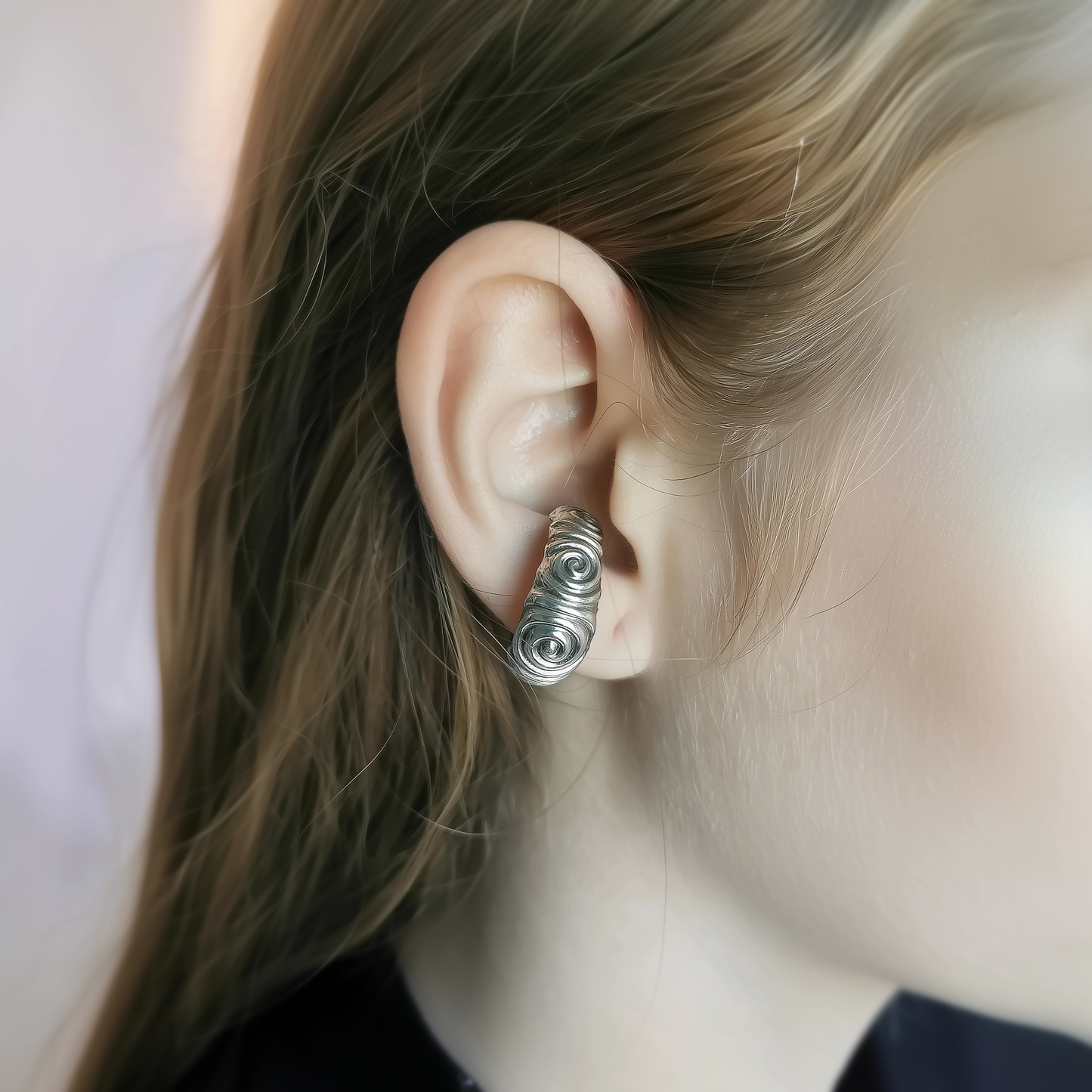 Dual Spiral – Adjustable Sterling Silver Ring and Ear Cuff