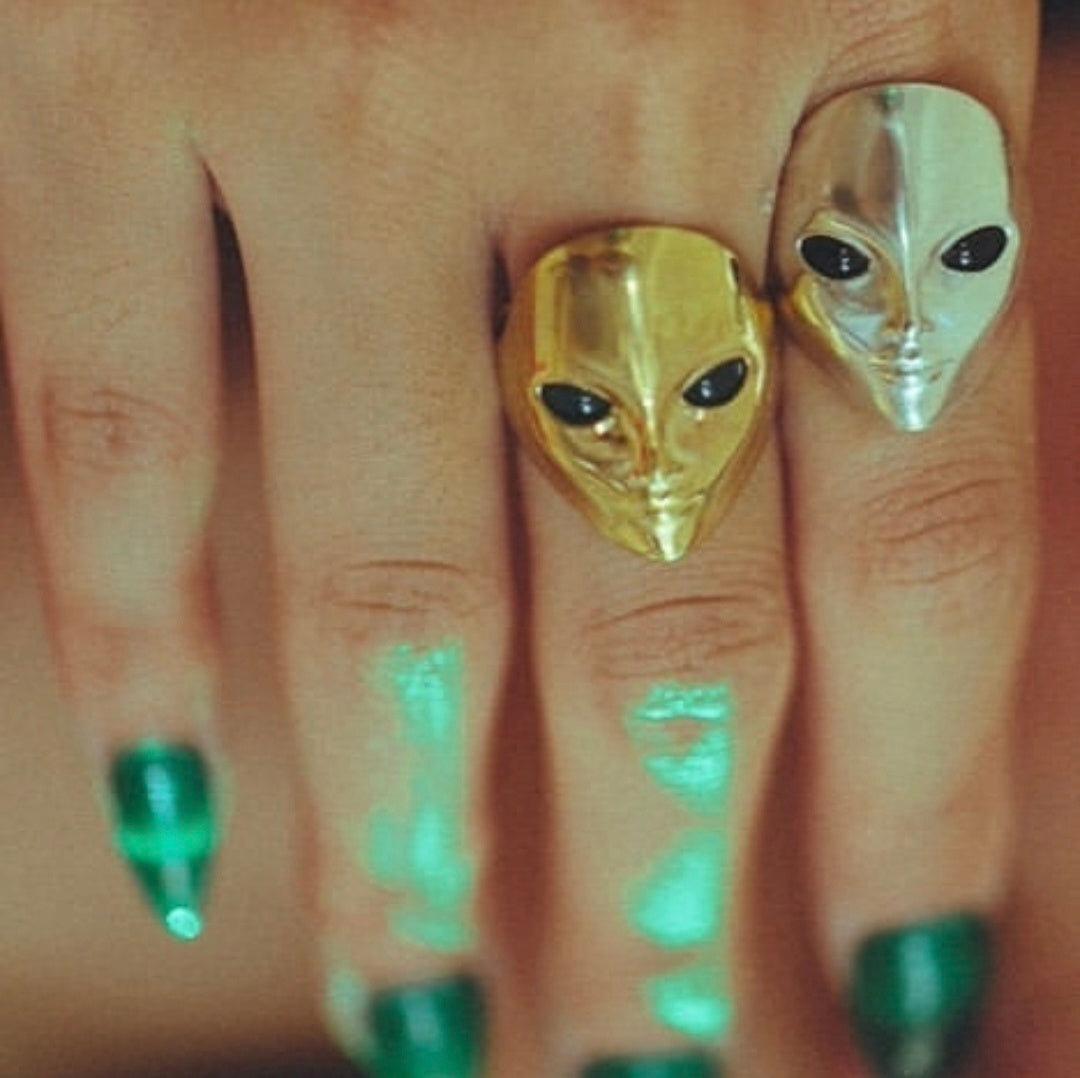 Alien Face Ring – Gold Plated - Sterling Silver