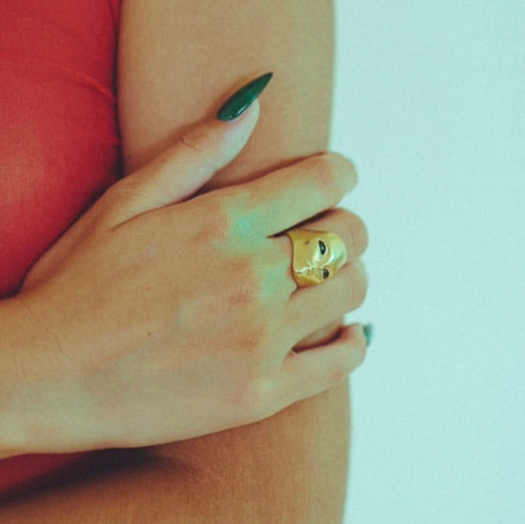 Alien Face Ring – Gold Plated - Sterling Silver